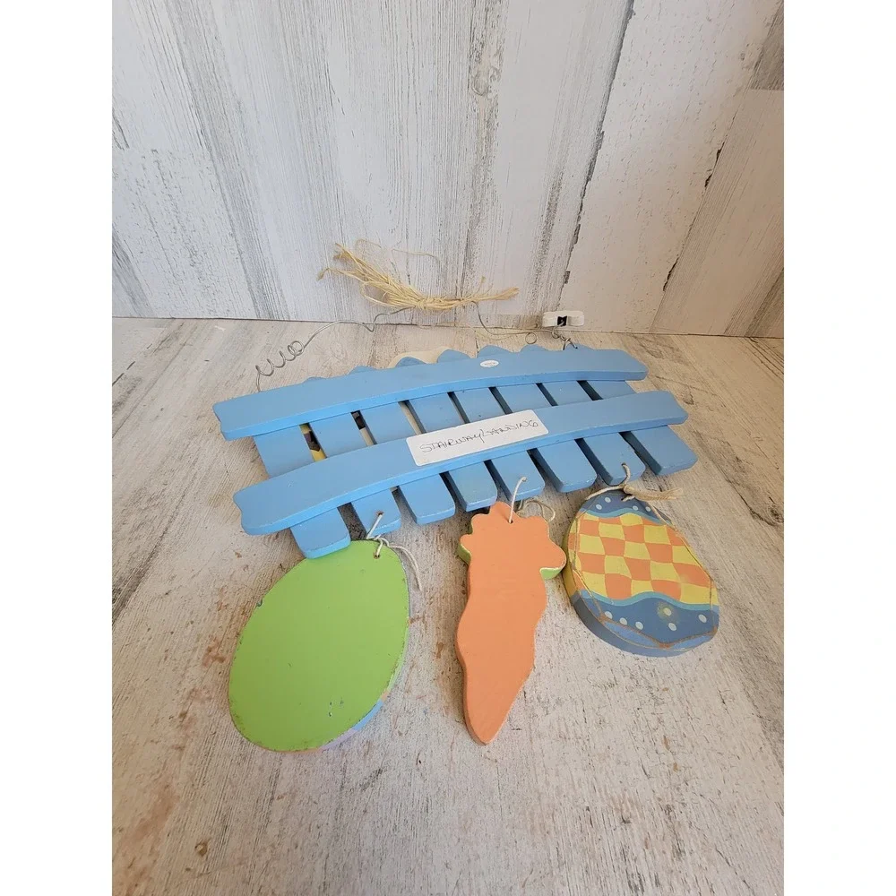 Easter bunny hop spring wooden egg wall hanging home decor flower rabbit